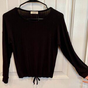 NWT Pinc Girls Pointelle/Ribbed Long Sleeve Cinched Bottom with Faux Tie Black